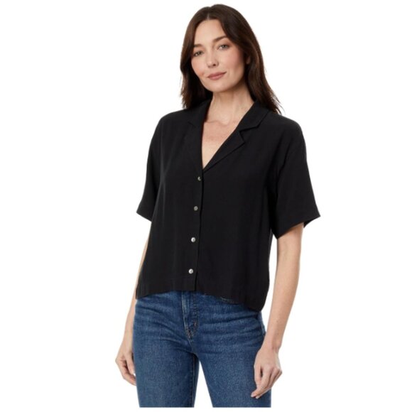 Madewell Tops - Madewell Women's Black Shortsleeve Front Button Up Collar 100% Cotton Large NWT